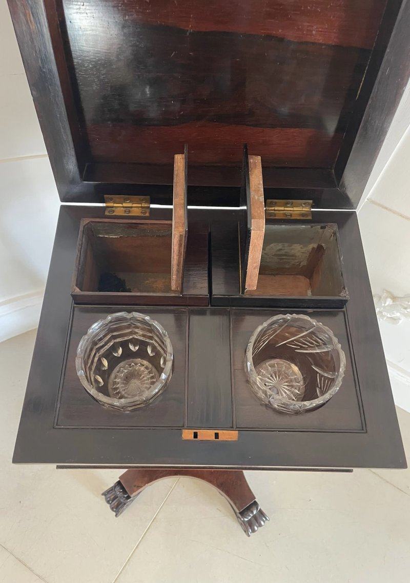 Antique Victorian Quality Rosewood Teapoy - Image 5